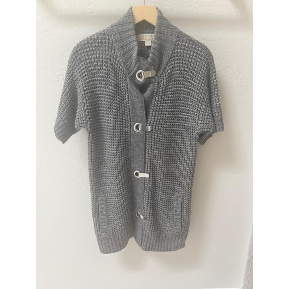 MICHAEL Michael Kors Sweaters - MICHAEL Michael Kors Womens Cardigan Size S Grey Waffle Knit Toggle Layering
